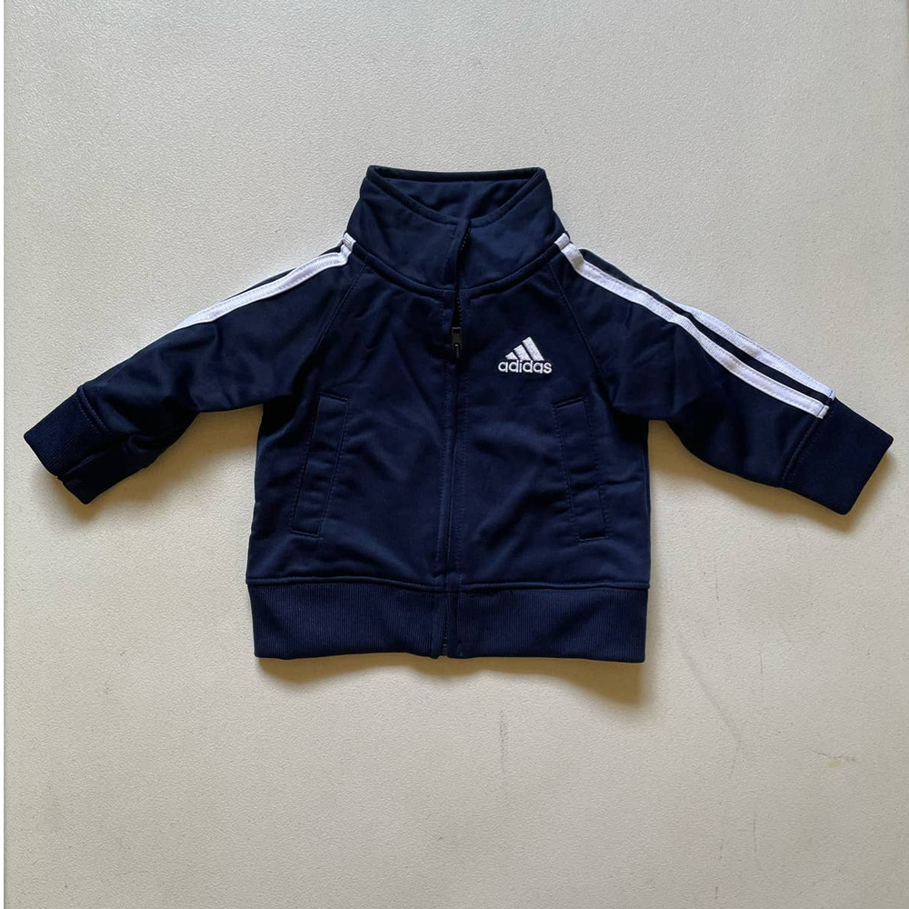 Adidas Baby Navy Blue Track Jacket with White Stripe and Logo Back • Size 3M 🗣